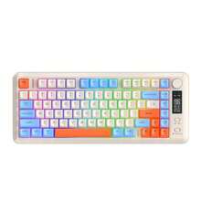 FREEWOLF Teclado Sem Fio, Conexão Dual Mode Bluetooth & 2.4G, Teclado de Jogos com Sensação Mecânica e Teclas Degradê PBT, Tela de Exibição, Feeless Wolf M75