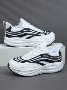 Men's Breathable Lace-Up Running Shoes, Lightweight. Shock-Absorbing Sports Shoes Suitable For Hiking, Outdoor Activities And Casual Wear, Multi-Functional Sports Shoes, Dynamic Design, Shock-Absorbing Shoes - White - View 3