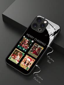 1pc Customized Phone Case With 4 Christmas Family Portrait Photos, Creative Couple & Pet Design, Compatible With Samsung S24 Ultra/S25 Ultra And Apple 17 ProMax/16 ProMax/15 Pro/14 Plus/13 Pro/12 Pro Max/11/Xs Max/8/7/6 Plus, Best Gift For Boyfriend/Girlfriend - Black - View 5