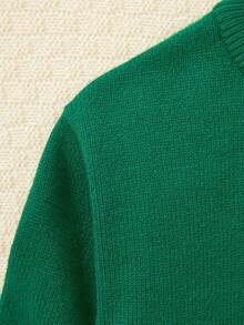 كنزة صوفية بناتية مطرزة برسم الدب الكرتوني، بتصميم محبك مريح مناسب للأطفال من عمر 4 إلى 12 سنة، ملابس علوية كاجوال متعددة الاستخدامات للخريف والشتاء - أخضر - مشاهدة 4