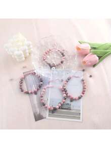1pcs Elegant & Cute Pink Beaded Bracelet With Initial Charm Letters A~T, Perfect Jewelry Gift For Women, Ideal For First Day Of School, Birthdays, Christmas, Granddaughter Presents - 孫女A - 查看 5