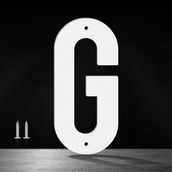 Dxiaojj Modern White Metal House Numbers & Letters – Large Outdoor Address Plaque For Front Door, Exterior Wall, Or Apartment – Weather-Resistant Home Number Sign With Mounting Screws – Flat House Number Set, Street Address Numbers For Home Or Office(Letter G)