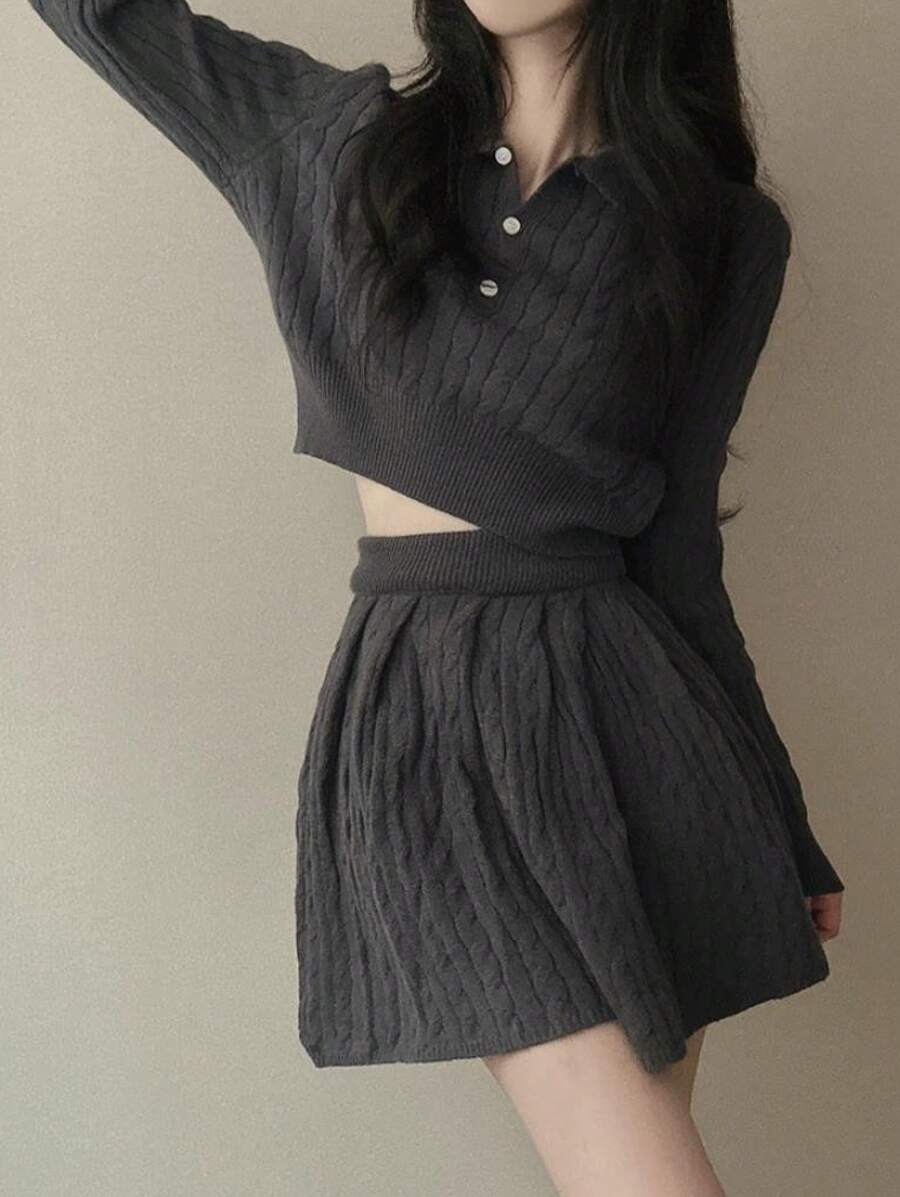 Women Sweater Co-Ords - Dark Grey - View 1