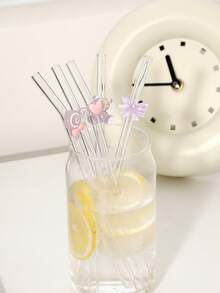 1-5pcs/Set Reusable Glass Straws With Sweet Purple - Themed Accents (Bear, Bow,Heart), Aesthetic Drinkware For Iced Drinks, Afternoon Tea, Milkshakes, Smoothies, Sparkling Water, Milk Tea, Juices And Other Cold Drinks. Ideal For Beach Parties, Outdoor Picnics, Dessert Shops, Snack Bars, Party Supplies, Family Gatherings, Kid-Friendly Parties, Valentine's Day, Back-To-School Season.Refreshing, Perfect Gift For Girls. - Style C - View 3