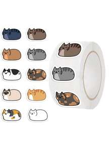 500pcs Cute Cat Stickers Roll 10 Styles Cat Stickers Cute Animal Decals Vinyl Waterproof Sticker Pack - Black - View 9