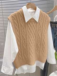 Vielseitiger und modischer Damen Braun Rundhals Ärmellose Pullunder, Süßes Sommer Top, Neue Damen Herbst 2025, Stilvoller Lässig Ausgehpullunder, Y2K 2000er Jahre Stil Pullunder, Valentinstag, Weihnachtsparty