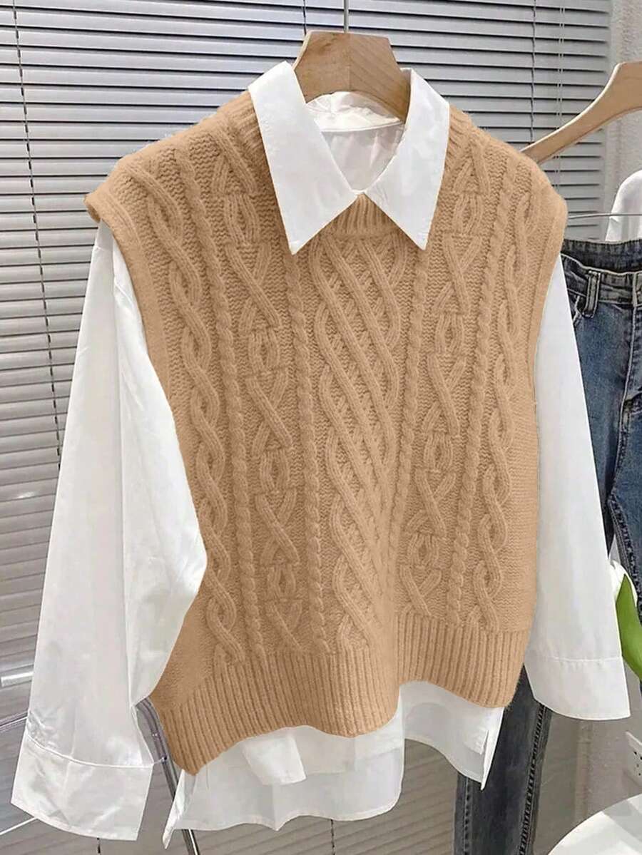 Vielseitiger und modischer Damen Braun Rundhals Ärmellose Pullunder, Süßes Sommer Top, Neue Damen Herbst 2025, Stilvoller Lässig Ausgehpullunder, Y2K 2000er Jahre Stil Pullunder, Valentinstag, Weihnachtsparty