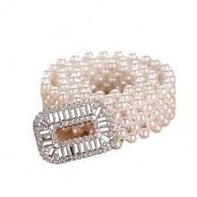 Rhinestone Pearl Waist Chain Ladies Simple Versatile Decorative Elastic Pearl Belt Girls Ins Sweet Fashion Elastic Waist Seal - 白k 扣 - 查看 5