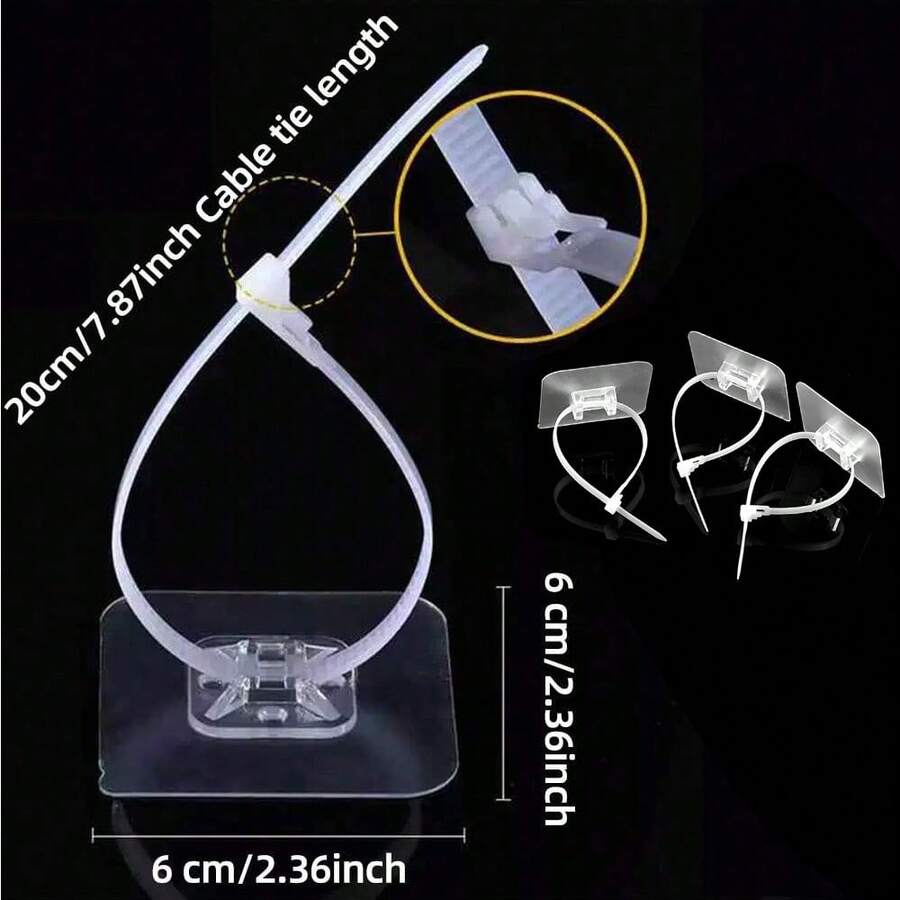 20 abraçadeiras de fixação sem furadeira, suporte de fixação transparente + abraçadeira ajustável, pode consertar móveis inclinados, cabos, abraçadeiras de armazenamento de cozinha