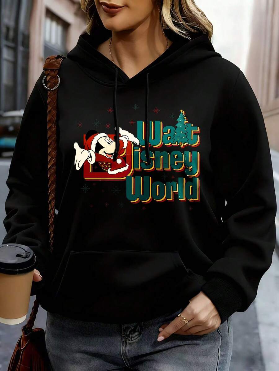 Disney Hoodie White Mickey Mouse Christmas Tree I Want Disney World Print Casual Winter Outfit - 黑色 - 查看 1