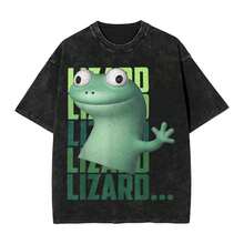Funny Weirdcore Animal Lizard Lizard Lizard Meme T-Shirt  Fashion T Shirts Tshirt Summer Casual Crew Neck Oversized Top Tees - 黑色 - 查看 1