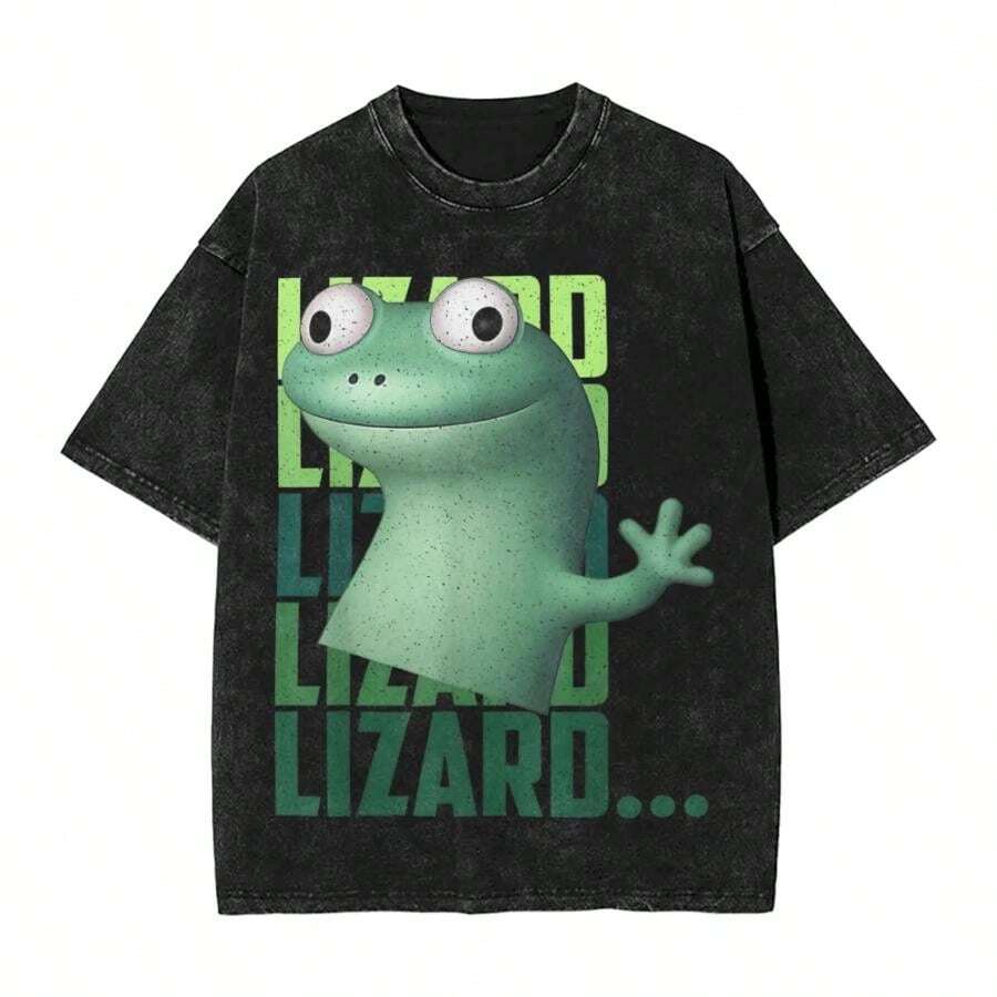 Funny Weirdcore Animal Lizard Lizard Lizard Meme T-Shirt  Fashion T Shirts Tshirt Summer Casual Crew Neck Oversized Top Tees - 黑色 - 查看 1
