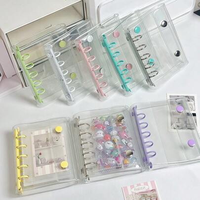 1本彩色M5透明活页本，贴纸本，活页相册，YOUCHENGYOUPIN品牌，双扣5孔活页笔记本，M5账簿，DIY贴纸笔记本，PP材质透明内页，高透明度，大容量便携式活页笔记本，适用于Kpop照片卡、照片卡、计划本、账簿、笔记本、学生返校用品、办公用品等。