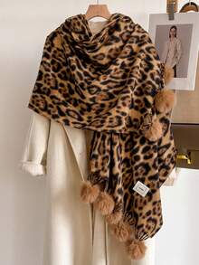 1 Stück Vintage Leopard Muster Jacquard Kunstkaschmir Schal, modischer vielseitiger warmer flauschiger Schal/Umhang für den täglichen Gebrauch für Frauen