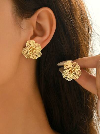 1 Paio di Eleganti Orecchini a Bottone Floreali, Design Unico e Ricercato, Adatti per Uso Quotidiano per Donne