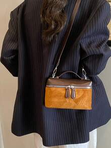 New Matte Patchwork Mini Handbag Crossbody Bag Phone Pouch, Fashionable Commuter Bag - Brown - View 2