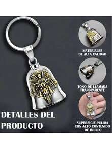 Campana para motocicleta, campana de la guarda, campana protectora, campana de la suerte, llavero de ángel de la guarda para motocicleta y collar con campana protectora, que incluye una campana, un llavero y una cadena. - Dorado - Ver 6