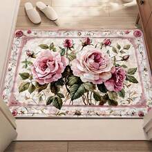 Alfombra de baño con patrón floral rosa retro - Felpudo rectangular de material sintético, absorbente y antideslizante, adecuado para dormitorios, baños, inodoros, entradas de cocina y otras decoraciones del hogar, para todo el año - Blanco - Ver 4