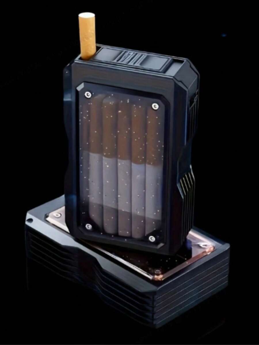 1pc 20-Slot Black Cigarette Case With Sliding Cover - Durable Medium Plastic Design, Versatile - Perfect Birthday Or Business Gift For Men, Men's Present | Modern Cigarette Holder | Visible Content Design