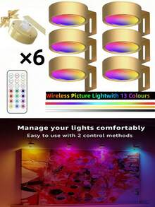 1/3/6 Stücke kabellose Metall Wandkunst LED Bildleuchten, mit magnetischer kabelloser Wandlampe, Lichterketten, Lampen, LED-Leuchten, Nachtlicht, Beleuchtung, Buchleuchte, LED-Leuchten für Räume - einstellbare Farbtemperatur, Timer, Fernbedienung und Taststeuerung - perfekt für Galerien, Treppen, Flure