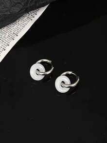 1 件简约不锈钢长方形耳钉男士耳环