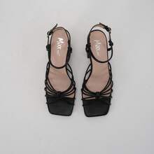 Women's Strappy Sandals Women 2.5-Inch Block Heel Tie Strap Square Toe Casual Comfortable Summer Shoes - 黑色 - 查看 12