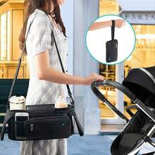 ANTSAY Organizador de Carriola de Bebé,Organizador Universal para Cochecito,2 Portavasos y Bolsillo Desmontable con Cremallera, Correa de Hombro,Bolsa de Almacenamiento de Cochecito - Negro - Ver 5