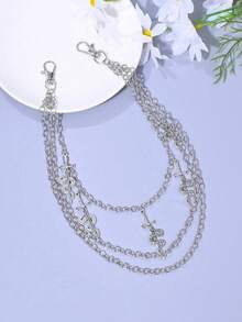 1 قطعة سلسلة بنطلون بتصميم جمجمة بنمط بانك متعدد السلاسل، إكسسوار شارع هيب هوب حاد - فضي - مشاهدة 4