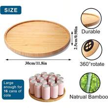Bamboo Lazy Susan Turntable Organizer, Kitchen Spice Rack & Living Room Snack/Cosmetic Storage, Non-Slip Rotating Tray, Home Essential - 原木色 - 查看 10