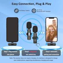 HITOZON Professional Wireless Lavalier Microphone Compatible With Iphone/Android Phones,Cordless Omnidirectional Condenser Recording Mic For Video/Audio/Vlog Recording,Wireless Mic For Teaching, Interviews, Live Streaming