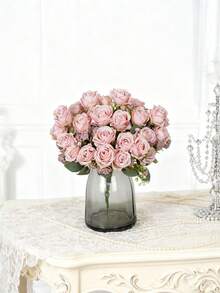 1/80 pièces Bouquet de roses en soie avec fruits en mousse artificielle, convient pour la décoration d'automne, le bouquet de mariée de la Saint-Valentin, le vase de mariage, la maison, le restaurant, la chambre à coucher, les fêtes, l'anniversaire, la décoration de jardin extérieur - Rose pâle - Voir 8