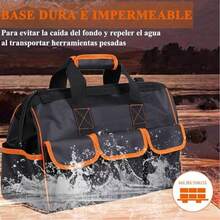 Bolsa de Herramientas Grande de 16 pulgadas para Hombres,Bolsa de Herramientas Resistente al Desgaste e Impermeable,Boca Ancha Superior,Con 14 Bolsillos y Tirantes Ajustables - Negro - Ver 5