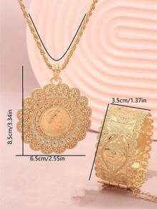 1 Set de Joyería Floral Metálica de Filigrana con Busto de Napoleón, para Festival de Oriente Medio, Novia de Boda, Collar y Pulsera para Fiesta Diaria, Ideas de Regalo para Mujeres, Ramadán - Conjuntos de joyería - Ver 5