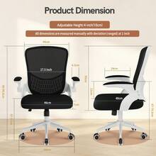 GartistGo Ergonomic Office Desk Chair With Flip-Up Armrests, Mid-Back Mesh Chair With Lumbar Support, Adjustable Height & Storage Backrest, Comfortable Computer Chair For Home Office - Black and White - View 4