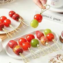 100/60/30 Pcs Natural Bamboo Cocktail Picks - 4.8 Inch Food Skewers With Loop End, Suitable For Food, Appetizers, BBQ, Party, Sandwiches, Fruits, Cheese And Cold Cut Boards - Disposable Sturdy Skewers - Multicolor - View 4