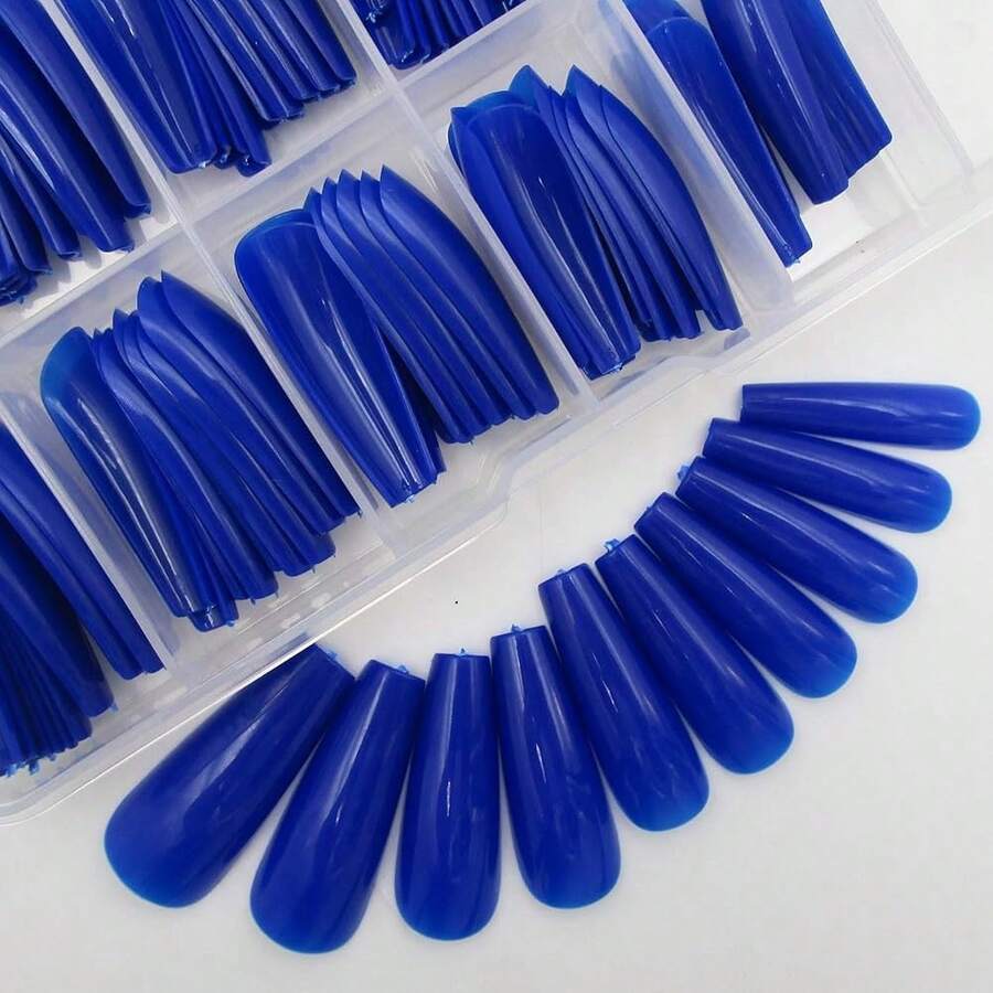 Colored Coffin Press On Nails Long Ballerina False Fake Nail Tips Full Cover Manicure Design Acrylic Nails 100pc For Women Teen FFgirls (Royal Blue){Inchcolor_nameinch:InchRoyalBlueinch} - 皇家藍 - 查看 1