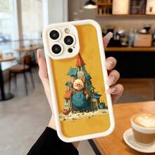 Cubierta de teléfono con borde negro y diseño amarillo con cerdo en casa de madera para uso diario en cafeterías Aplicable a los teléfonos de la serie Apple y Galaxy - Burdeos - Ver 4