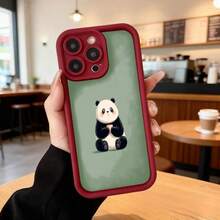 Cubierta de telefono con borde negro y fondo verde claro con estampado de oso panda lindo para uso diario en cafeterias y espacios urbanos Aplicable a los teléfonos de la serie Apple y Galaxy - Negro - Ver 5