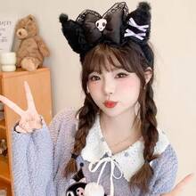 Sanrio Diadema de estilo dulce y de moda Sanrio Kuromi My Melody, diadema de peluche de anime lindo con estilo de princesa, incluye accesorios, suministros para el dormitorio y el baño para volver a la escuela, accesorios para el cabello