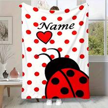 1pc Machine Washable Customizable Flannel Throw Blanket – Personalized Ladybug Print Cozy Fleece For Sofa, Bed, Office, Outdoor, Camping – All Seasons Cartoon Style Multipurpose Blanket – Gift For Friends, Family - Multicolor - View 9