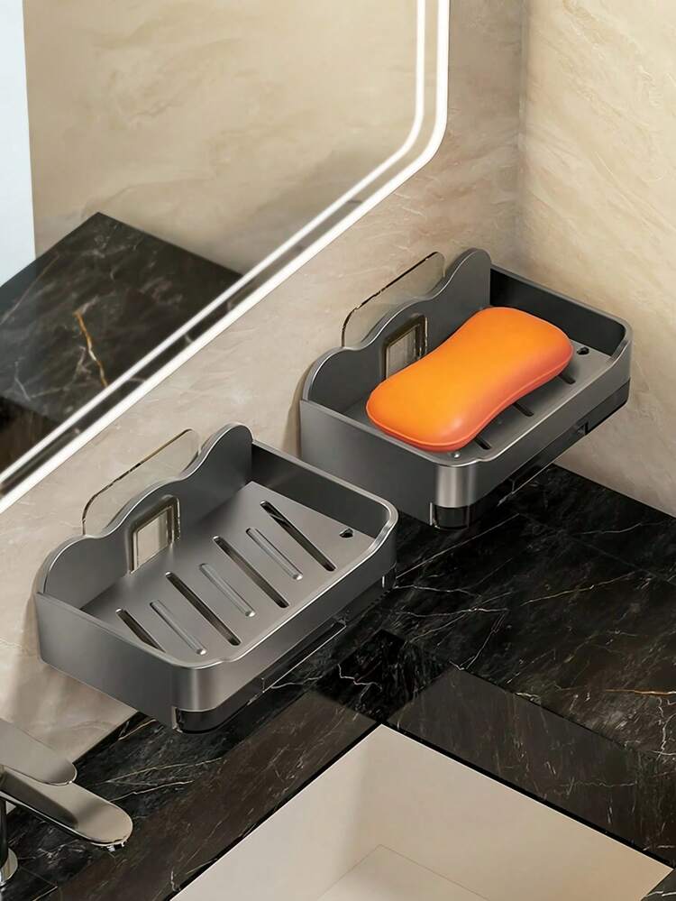 1 Piece Of Gray Soap Dish With Drainer, Self-Adhesive Wall-Mounted Soap Dish Without Drilling, Suitable For Bathrooms, Kitchens, And Dormitories, Saving Space, A Must-Have For Home And Bathroom. - 灰色 - 查看 3