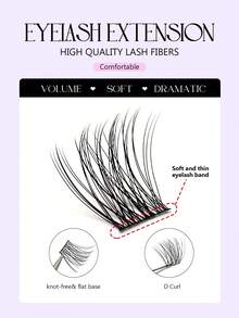 Asiteo 120片D型卷翘蓬松纤长假睫毛 - 可重复使用，仿貂毛单根假睫毛，自然柔软，适合各种DIY睫毛造型，新手友好型睫毛簇，单根假睫毛 - 黑色 - 查看 2