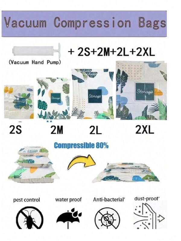 1/5/10pcs Tree Leaf Pattern Vacuum Compression Storage Bags, Leaf Vacuum Compression Bags, Air Pumps, Manual Air Pumps, Travel Storage Bags, Vacuum Sealed Clothing Bags, Convenient Luggage Clothing Storage Bags