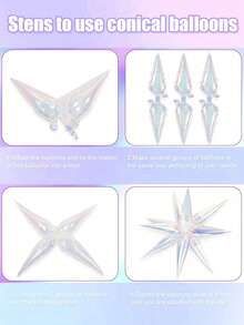 8个/套 彩虹星爆炸气球，透明爆炸星水滴锥形铝箔气球，适用于生日、婚礼、单身派对、迪斯科派对装饰、生日、婚礼装饰、音乐会装饰、美人鱼主题装饰、冰雪奇缘主题装饰 - 彩色 - 查看 8