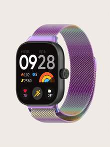 حزام حلقة ميلانية معدنية متوافق مع ساعة شاومي 4 النسائية/الرجالية قطعة واحدة قابل للتعديل من شبكة فولاذية مغناطيسية قابلة للتنفس