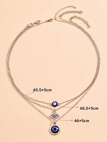 3pcs Asymmetrical Devil's Eye & Fatima's Hand Necklace Set - Silver - View 4