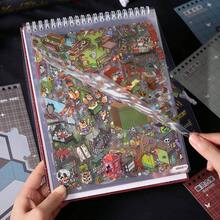 22张恐怖小镇微缩场景贴纸书，包含8个不同场景和14种贴纸材料，3D卡通房屋DIY景观装饰贴纸剪贴簿用品 - 彩色 - 查看 6