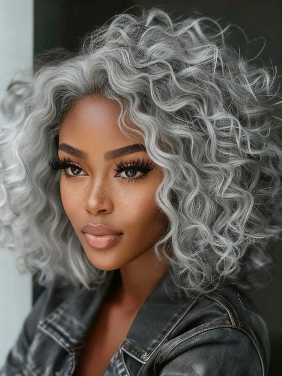 Short Bob Curly Lace Front Wig Human Hair With Baby Hair Brazilian Virgin 13x4 Hd Transparent Deep Wave Lace Front Wigs Human Hair Glueless Pre Plucked 180% Density Silver Grey Kinky Curly Human Hair Wig - 銀灰 - 查看 1
