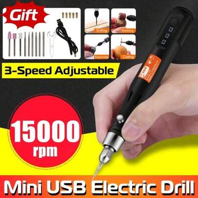 USB Interface Electric Polishing And Engraving Pen, 3 Speed Settings, Portable Rotary Polishing, Drilling, Grinding, And Engraving Tool.