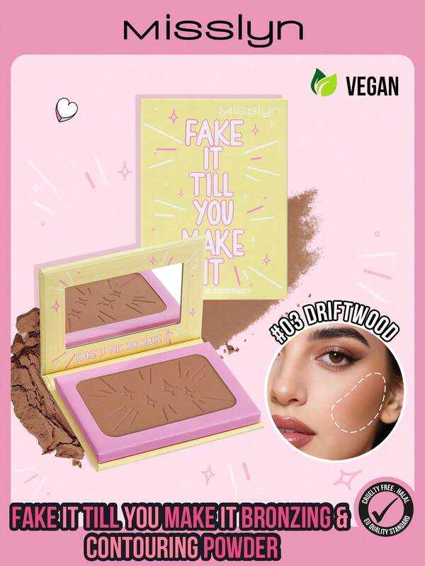  MISSLYN-FAKE IT TILL YOU MAKE IT Polvos bronceadores, Mi secreto brillante Polvos bronceadores, Bronceador, Bronceador mate, Alta pigmentación, Textura de polvo fina y suave, Con espejo, Bronceador para contorno facial, Larga duración, Ligero y transpirable, Aplicación suave, Fórmula vegana, Sin crueldad animal